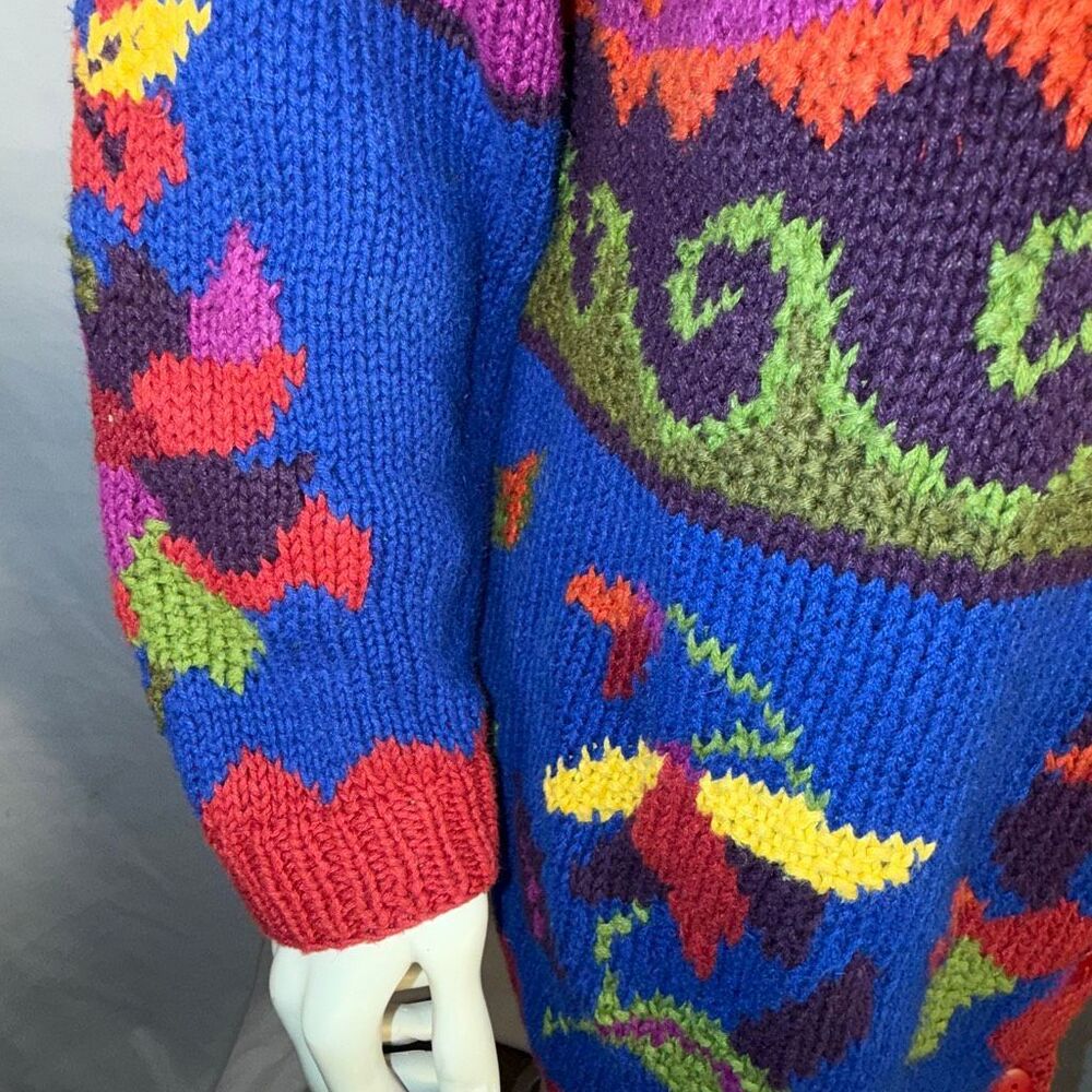 Vintage Jacquelyn by Browne Colorblock Floral Knit Cardigan Sweater | 80s 90s Bo - Picture 6 of 14